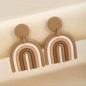 Brown and White Arch Earrings polymer clay